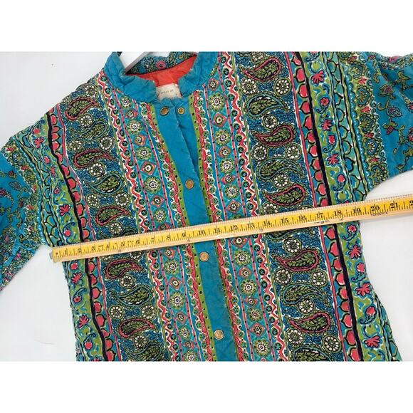 Vintage Loungees House Coat Womens Small Blue Floral Paisley Snap Button Quilted - Picture 13 of 15